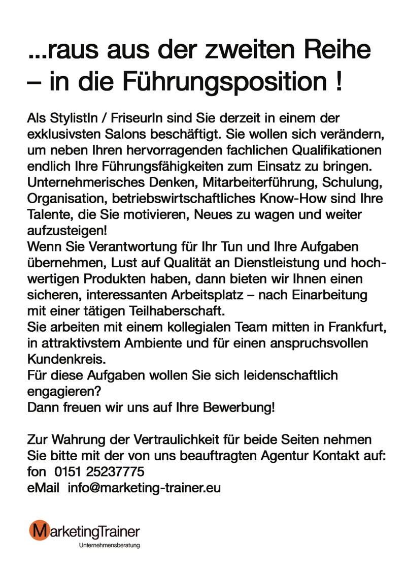 Raus aus der 2. Reihe - in die Führungsposition!